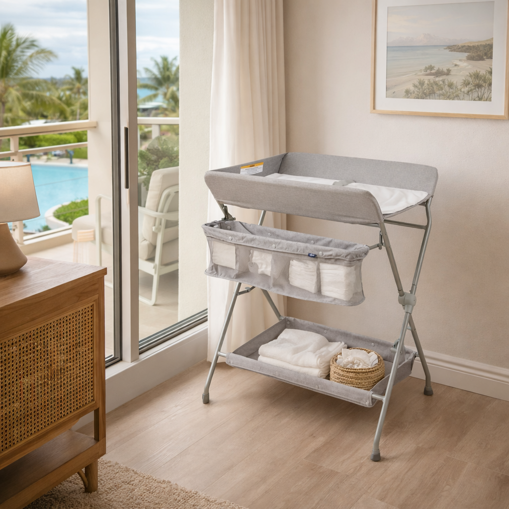 <img src="..." alt="Rent baby bath and change equipment in Hervey Bay including infant baths, change tables, mats and nappy bins – perfect for newborns during holidays or visits, with delivery across Scarness, Torquay, Urangan, and Pialba" />