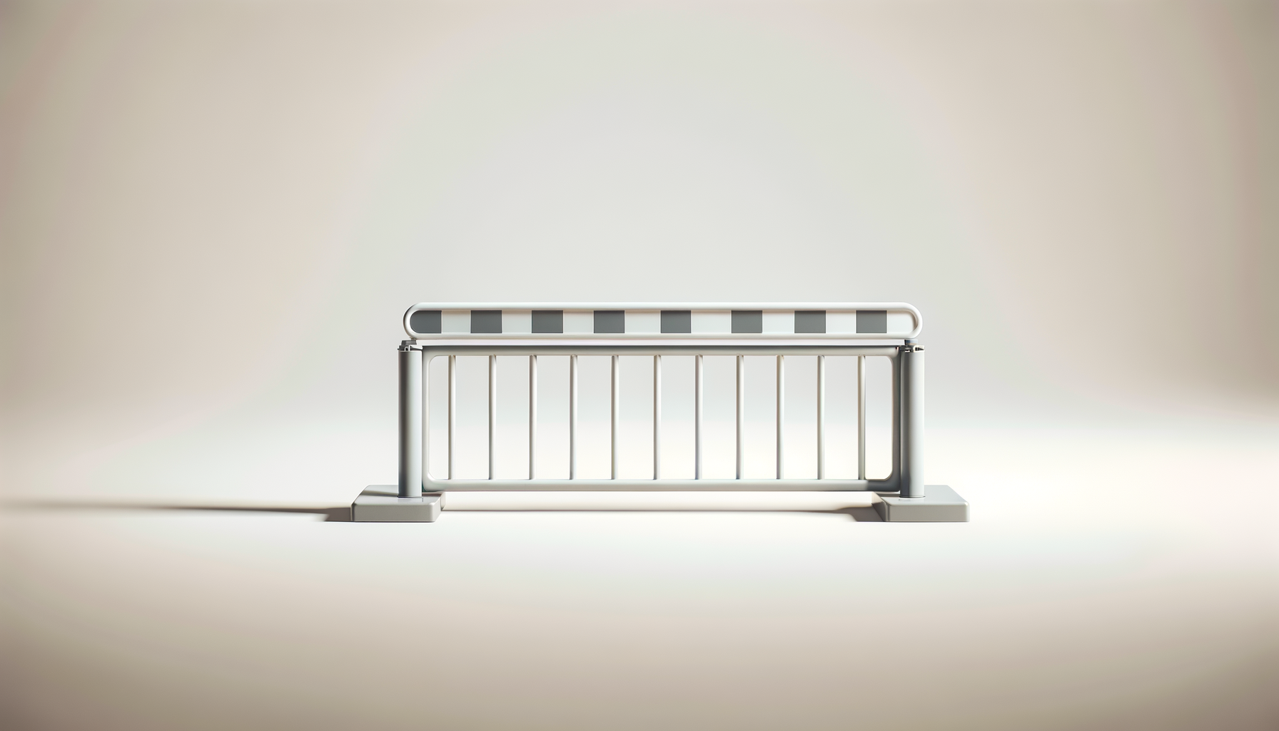 Empty metal barrier with a reflective top bar on a plain white background.