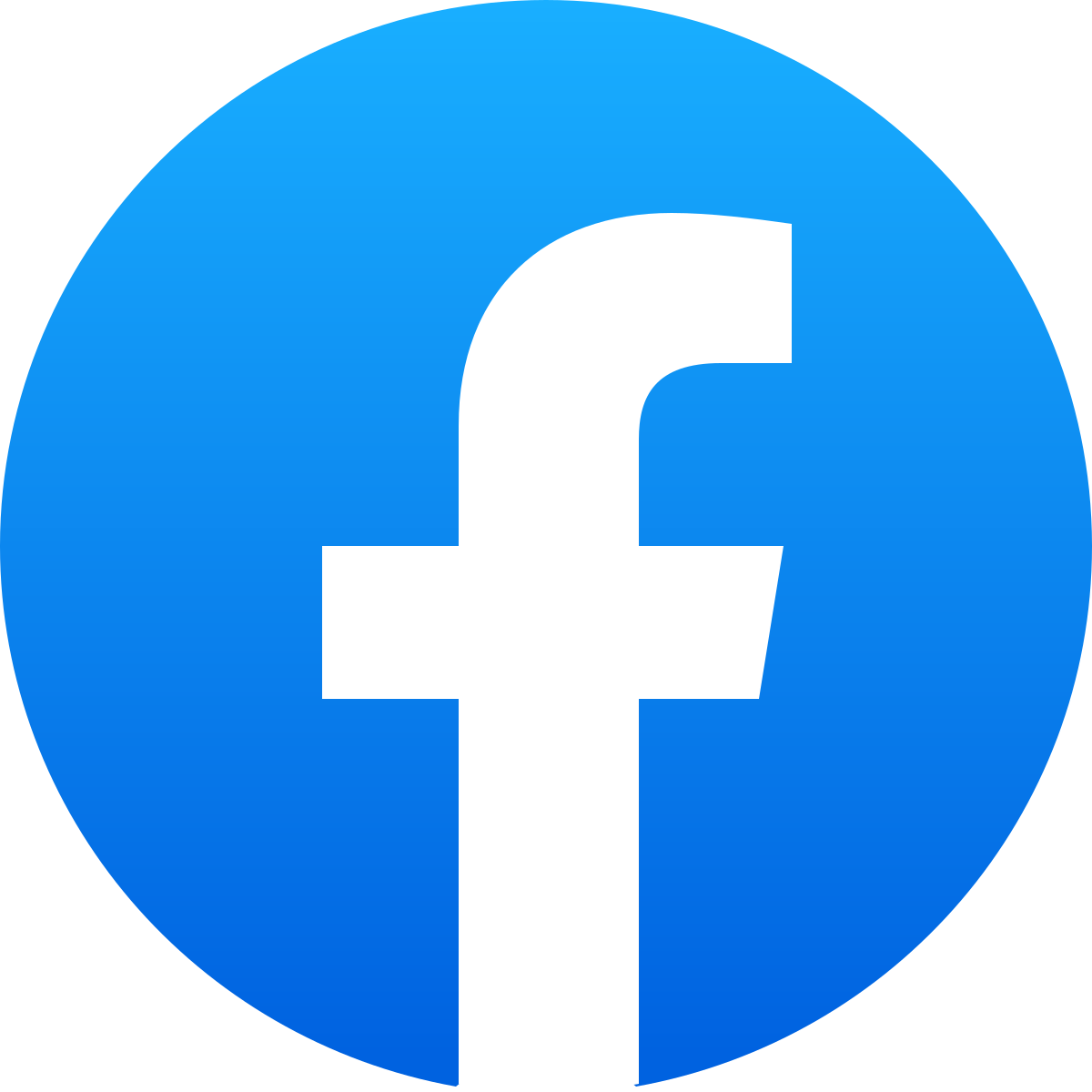 Facebook logo with a blue circular background and white lowercase 'f' in the center.