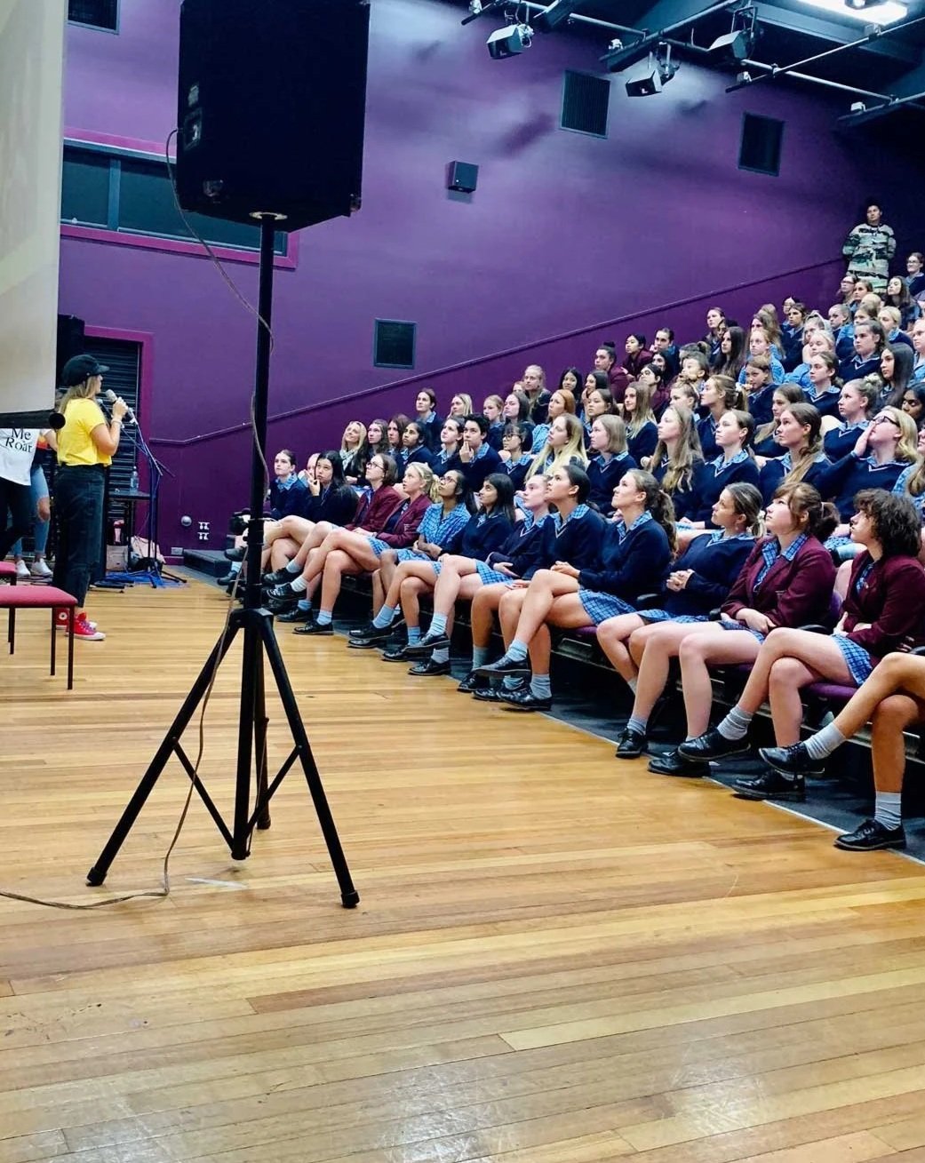 Lucy doing a talk on Body Image and Confidence for a highschool in Melbourne. Sharing stories of her life and using dance to connect with the girls and promote confidence.