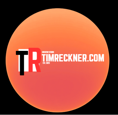 Logo with an orange circle background, featuring the text 'TR', 'TIMRECKNER.COM', and 'CREATIVE STUDIO'.