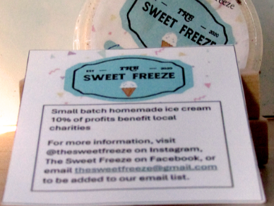 The Sweet Freeze homemade ice cream menu label in Souderton, PA