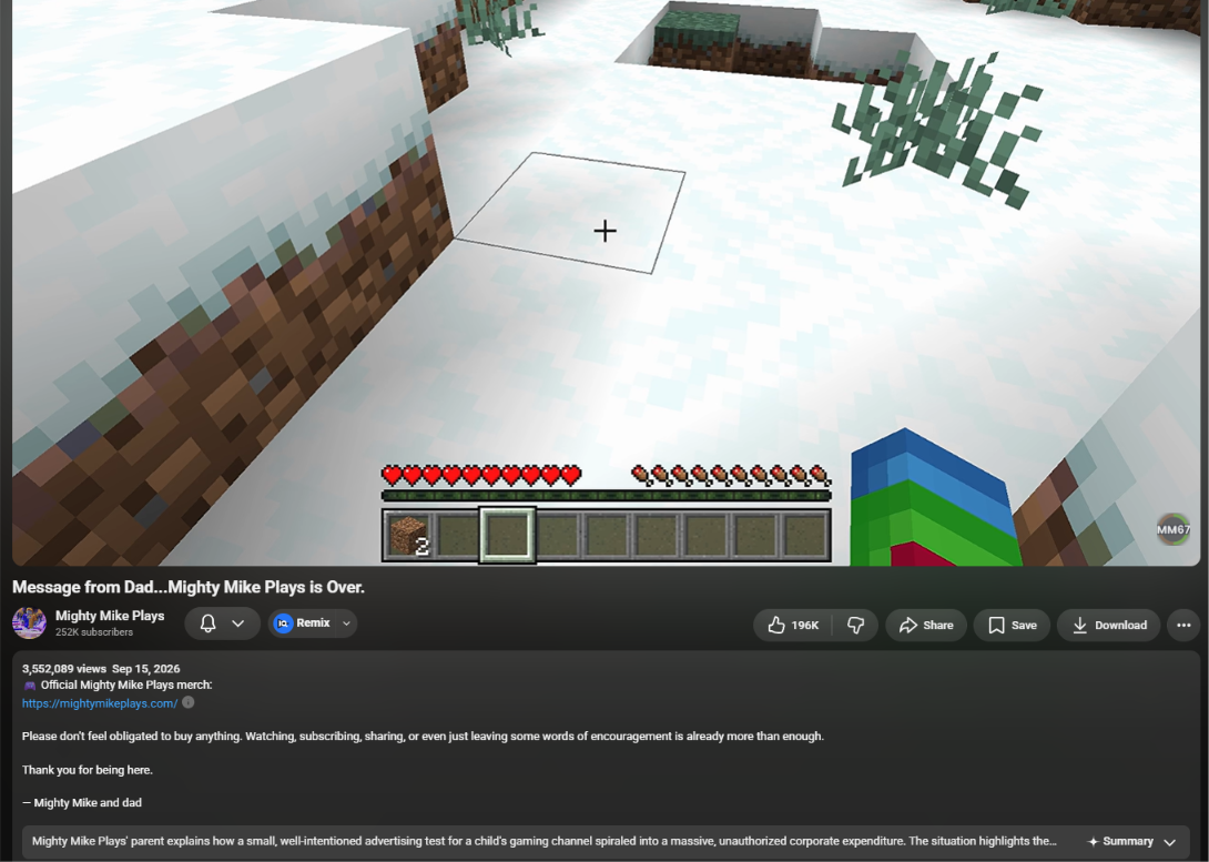 Minecraft game scene showing snow-covered ground and dirt blocks, with a few snow-covered plants in the background.