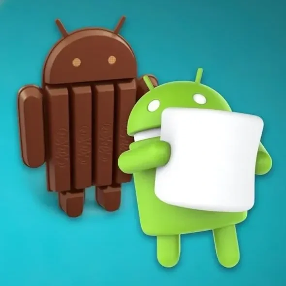 Chocolate and green Android robot-shaped ice cream bars on a blue background.