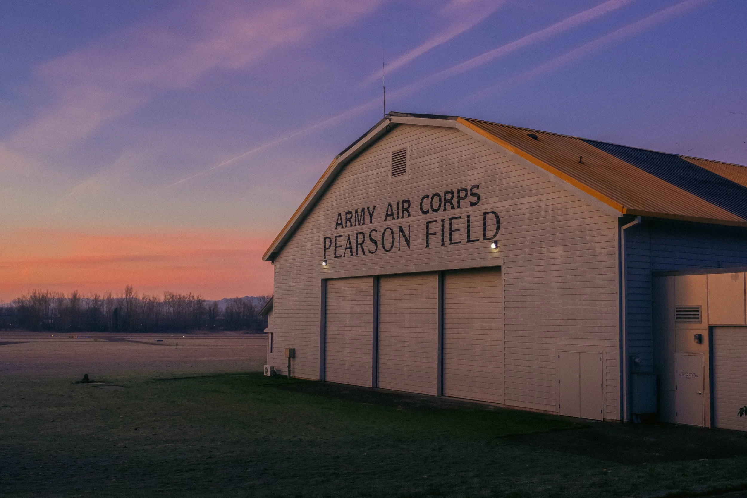 Eerie film photograph of the oldest US airfield, Pearson Air Museum in Vancouver, WA (Portland Metro), capturing the quiet solitude of Fort Vancouver National Historic Site and its role in the 1937 Transpolar Flight.