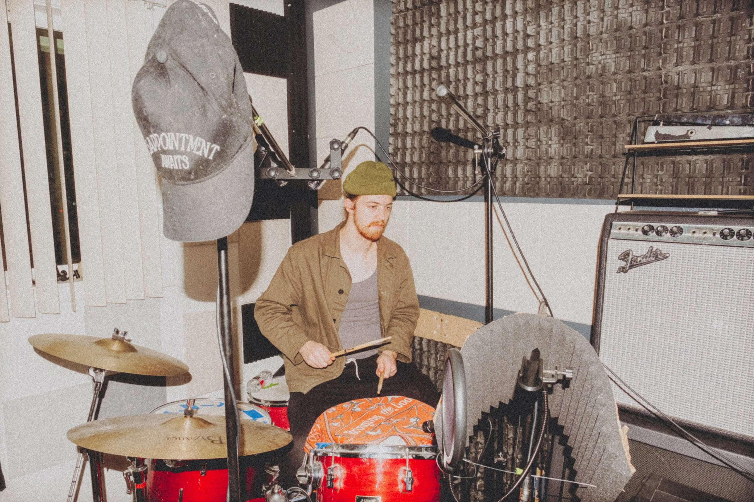 AJ Miranda Photography Candid, unpolished band photography from the Raw Reality series of EL Wedos, capturing genuine chaos using high-contrast dark flash in Vancouver, WA's deep PNW winter greens.