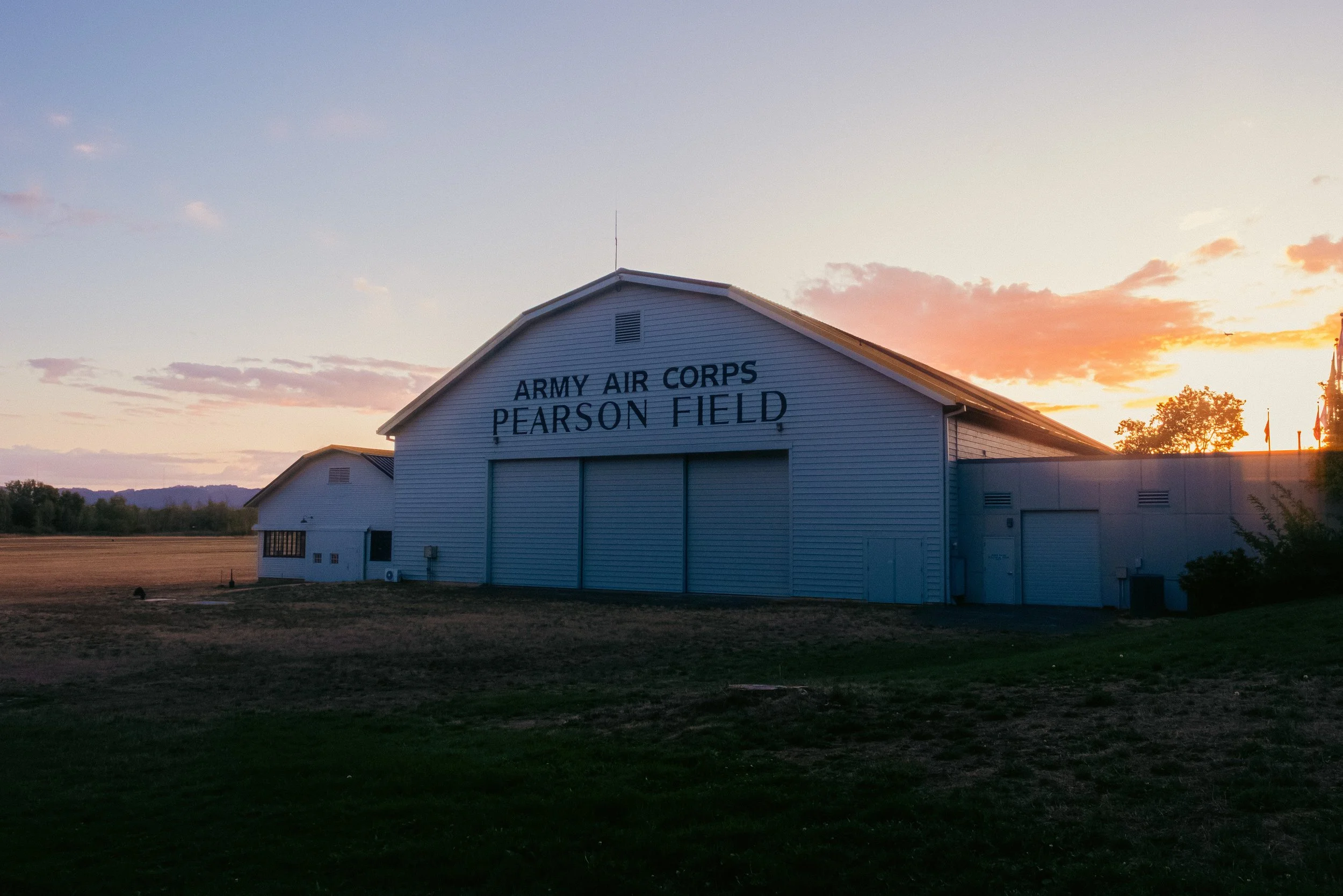 Eerie film photograph of the oldest US airfield, Pearson Air Museum in Vancouver, WA (Portland Metro), capturing the quiet solitude of Fort Vancouver National Historic Site and its role in the 1937 Transpolar Flight.