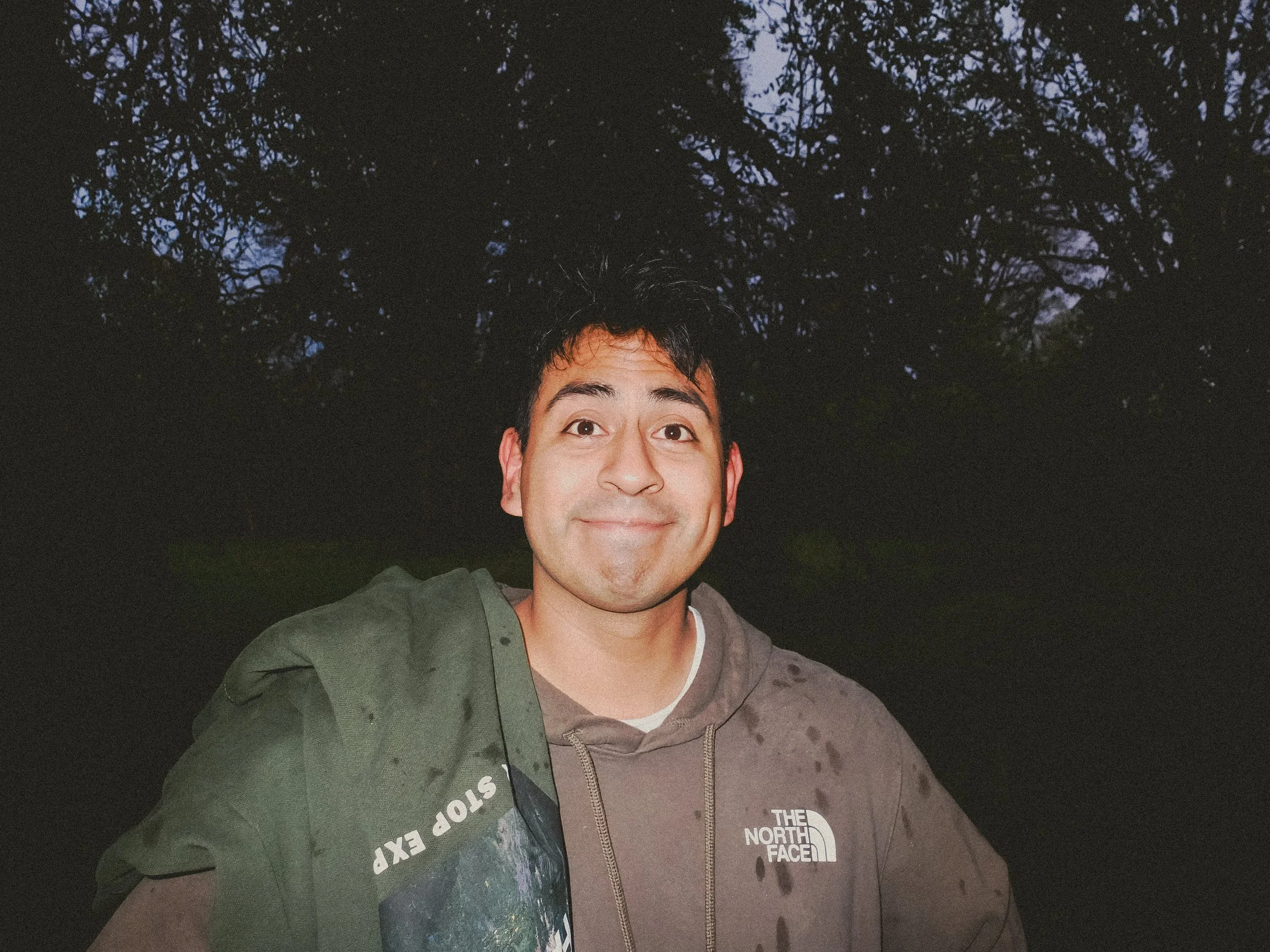 Unpolished band portrait from the Raw Reality series of EL Wedos, emphasizing the high-contrast flash lighting against the deep, irresistible PNW winter and spring greens in Vancouver, WA.
