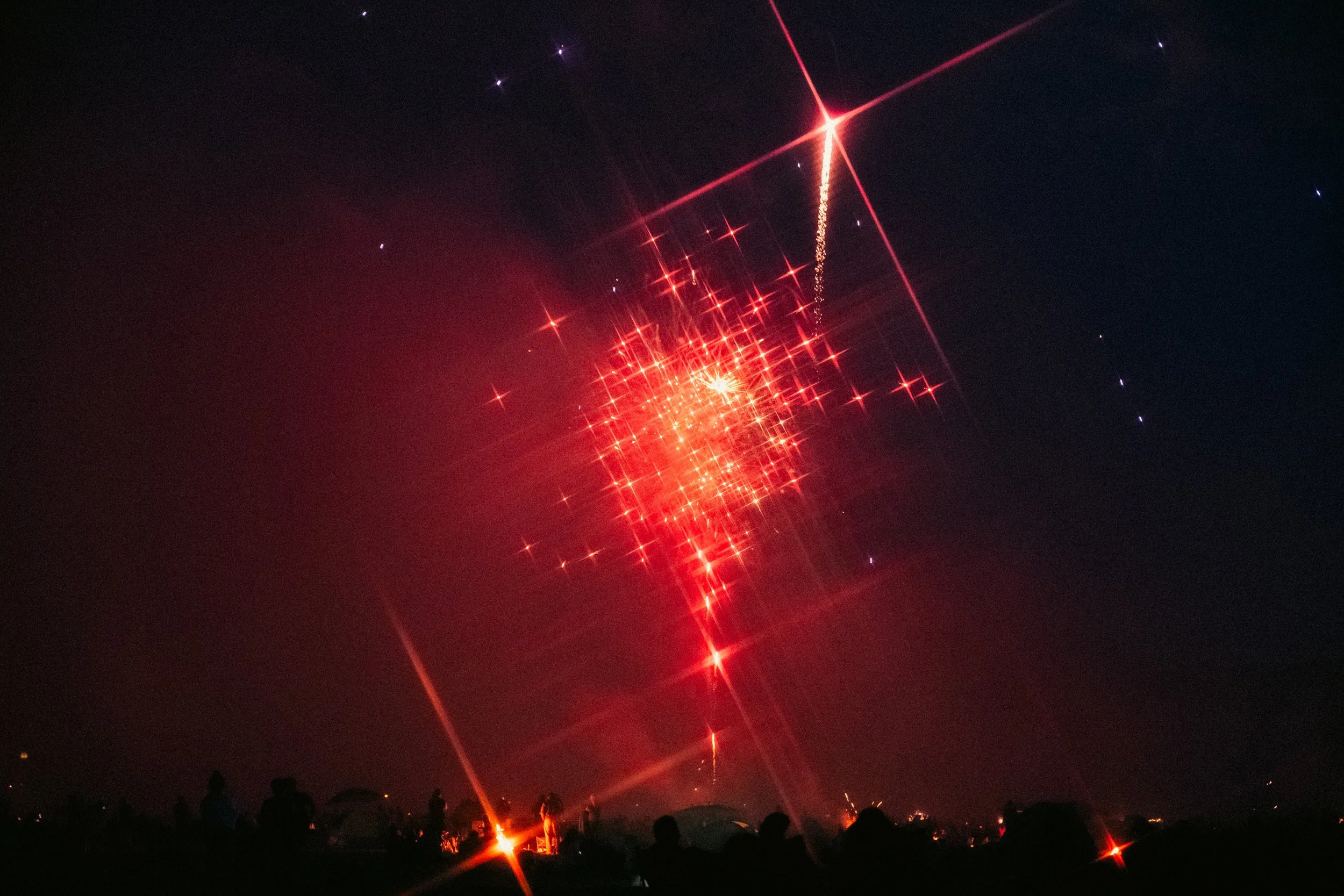 AJ Miranda Long-exposure, cinematic photographs documenting the intense 4th of July fireworks display and grand finale over Seaside, Oregon Coast in 2025. This dark and moody film series captures the chaotic, warzone-like atmosphere of the crowded be