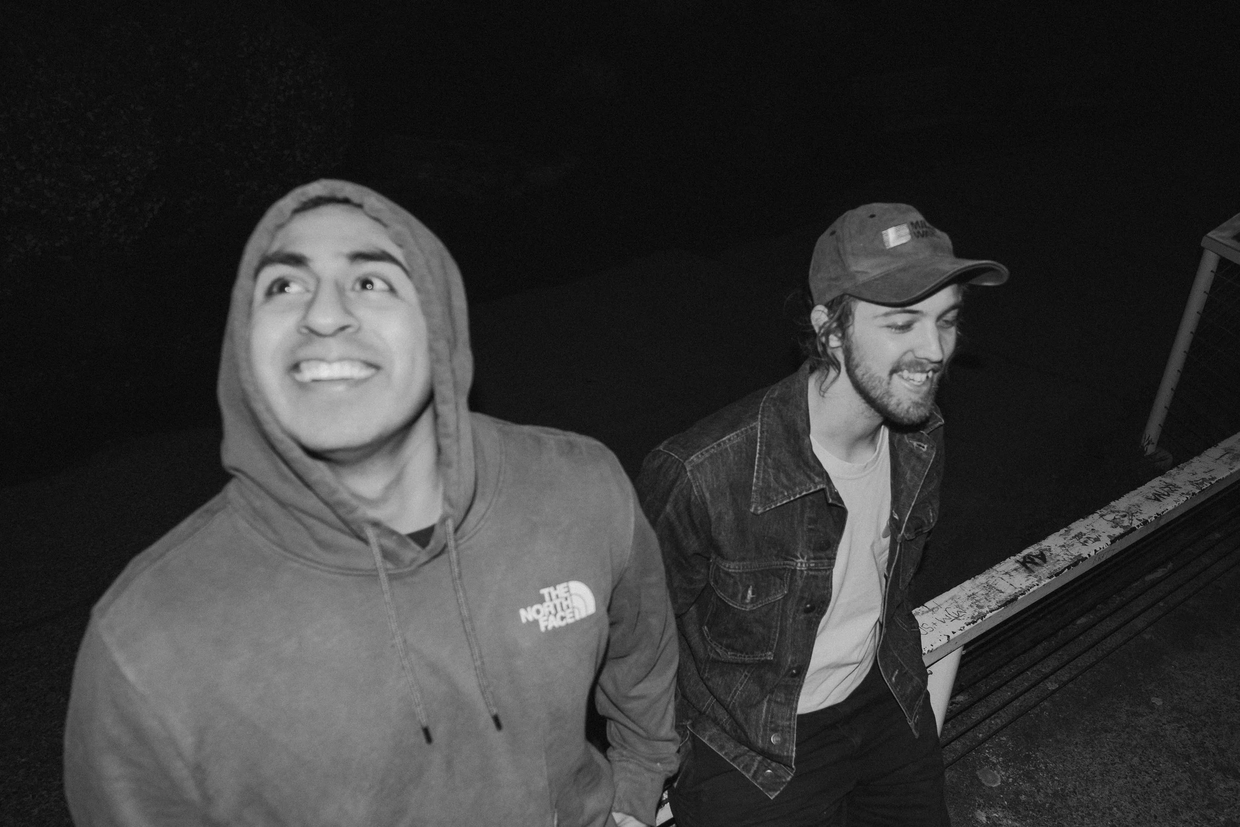 Unpolished band portrait from the Raw Reality series of EL Wedos, emphasizing the high-contrast flash lighting against the deep, irresistible PNW winter and spring greens in Vancouver, WA.