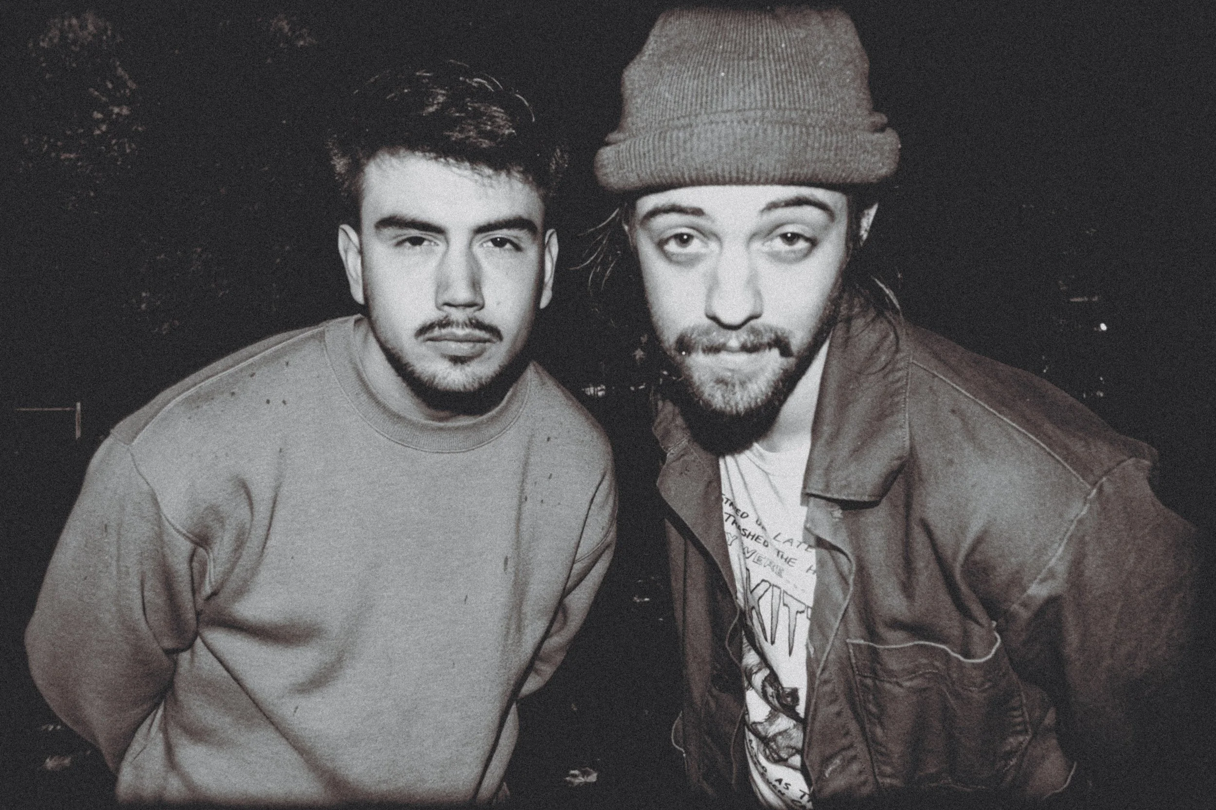 AJ Miranda Photography Candid, unpolished band photography from the Raw Reality series of EL Wedos, capturing genuine chaos using high-contrast dark flash in Vancouver, WA's deep PNW winter greens.