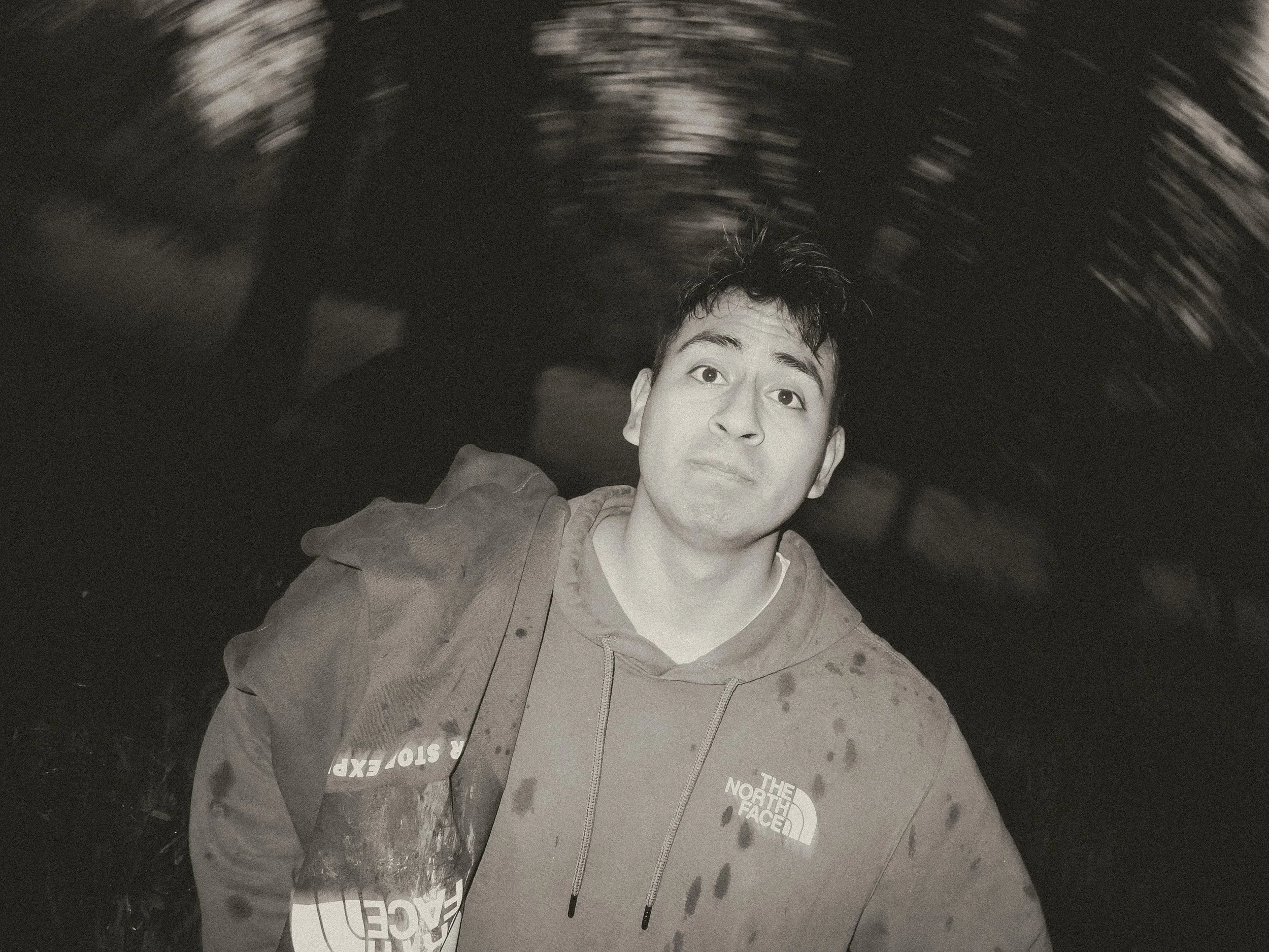 Unpolished band portrait from the Raw Reality series of EL Wedos, emphasizing the high-contrast flash lighting against the deep, irresistible PNW winter and spring greens in Vancouver, WA.