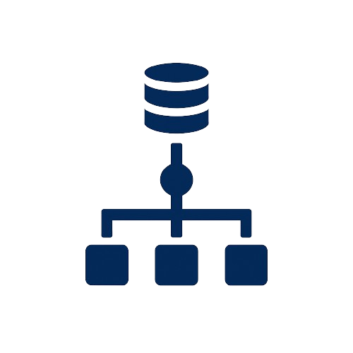 Diagram illustrating a database with a data cylinder at the top connected to a hierarchical structure below.