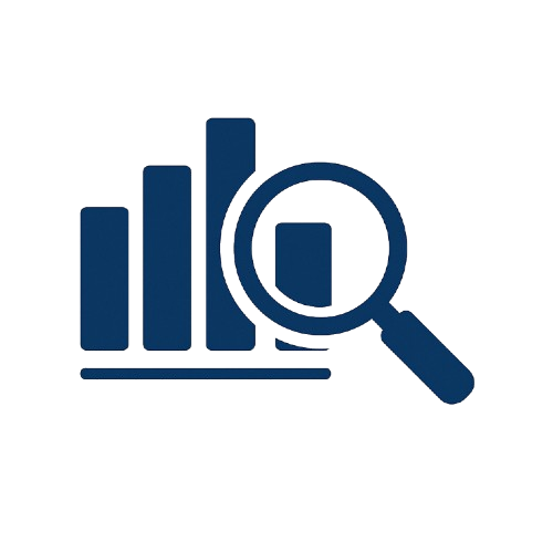 Bar chart with a magnifying glass focusing on one of the bars.