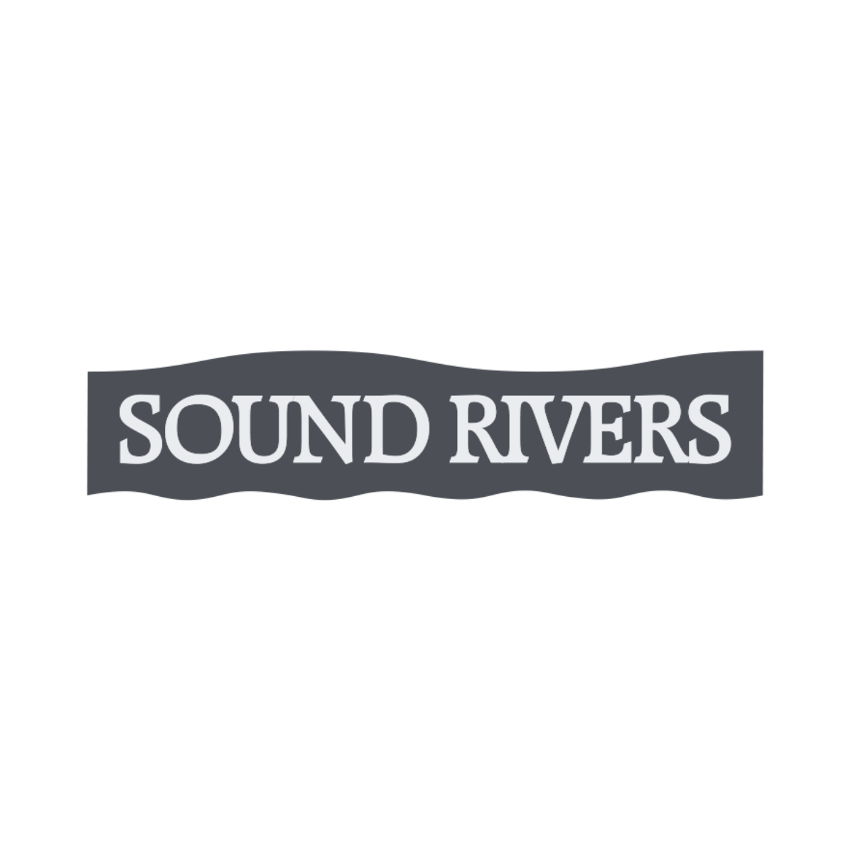 The image shows a logo with the text 'SOUND RIVERS' on a dark gray wave-like background.