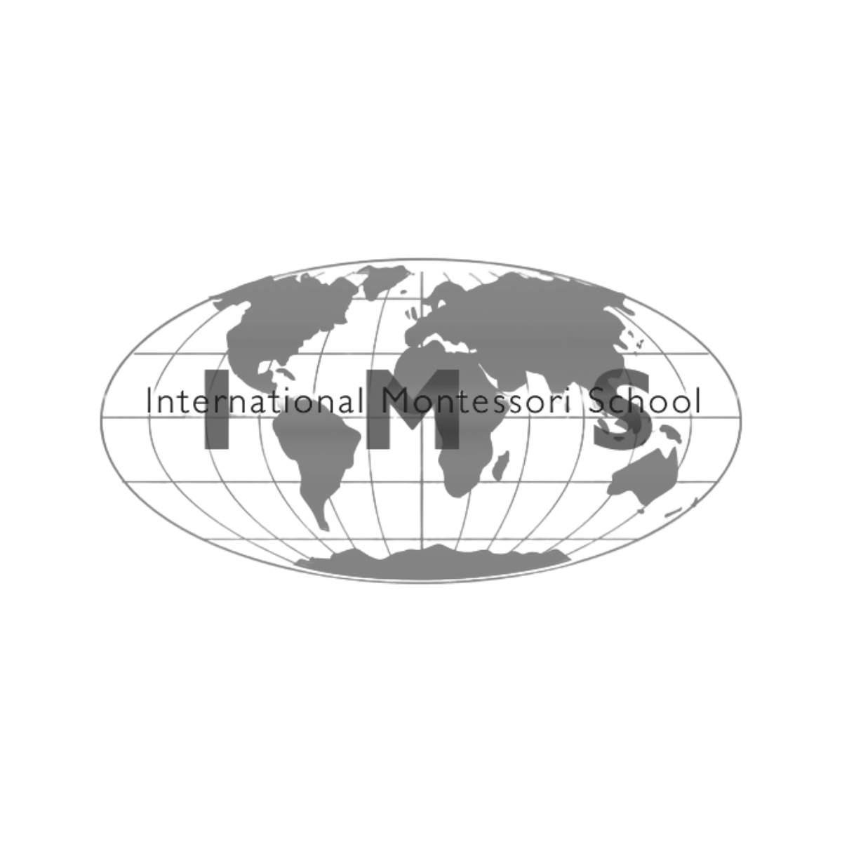 Logo for International Montessori School with a globe and text.