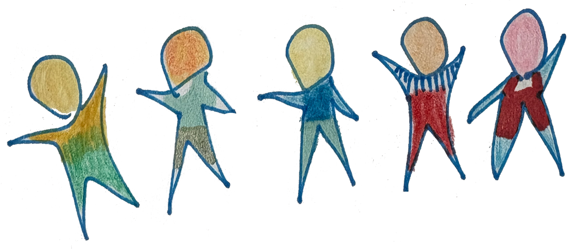 Evangeline Weiss Consulting | Colorful paper craft figures of children holding hands, with cheerful expressions and playful poses, painted in different colors.