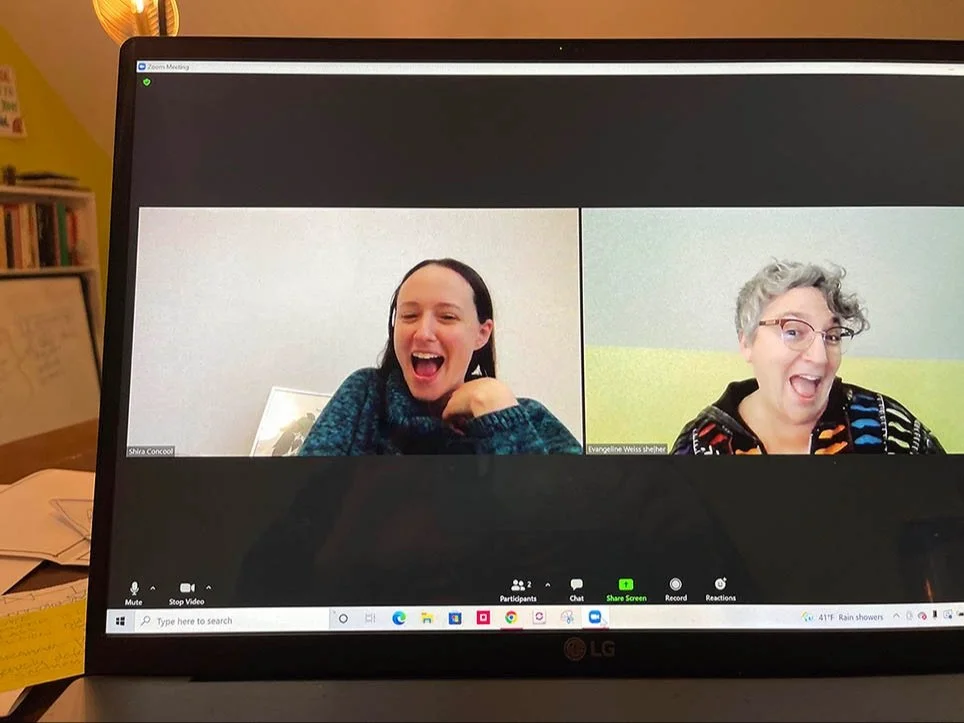 Evangeline Weiss Consulting |  A laptop screen shows a video call with two women during a 1:1 coaching call