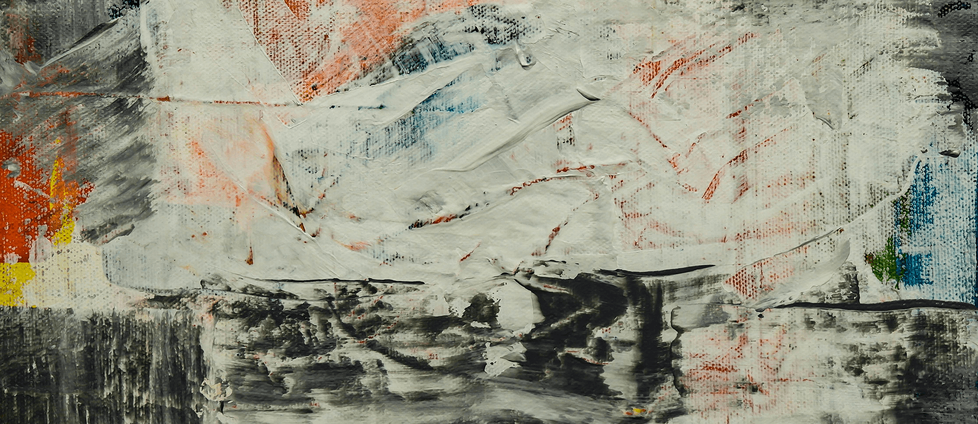 Evangeline Weiss Consulting | Abstract painting with textured white, black, red, yellow, blue, and green paint and mixed brushstrokes and patterns.