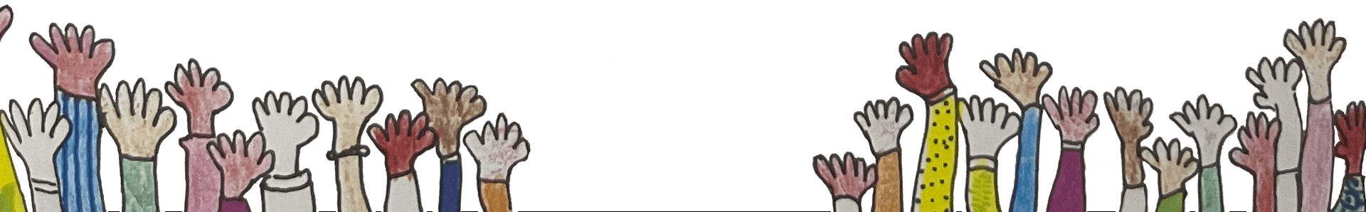 Evangeline Weiss Consulting | Illustration of numerous raised hands of various skin tones and sleeve patterns, reaching upward.