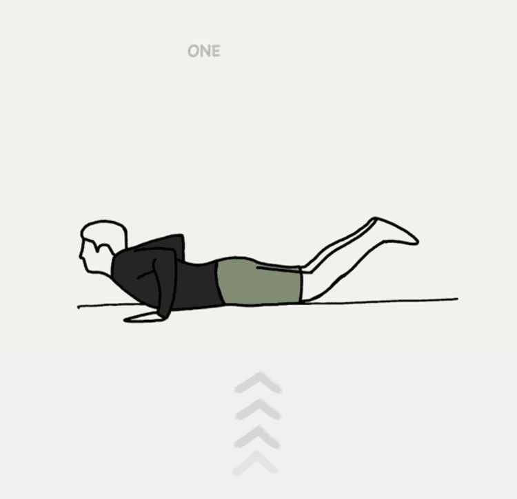Drawing of a surfer with hands under the chest, ready to push up