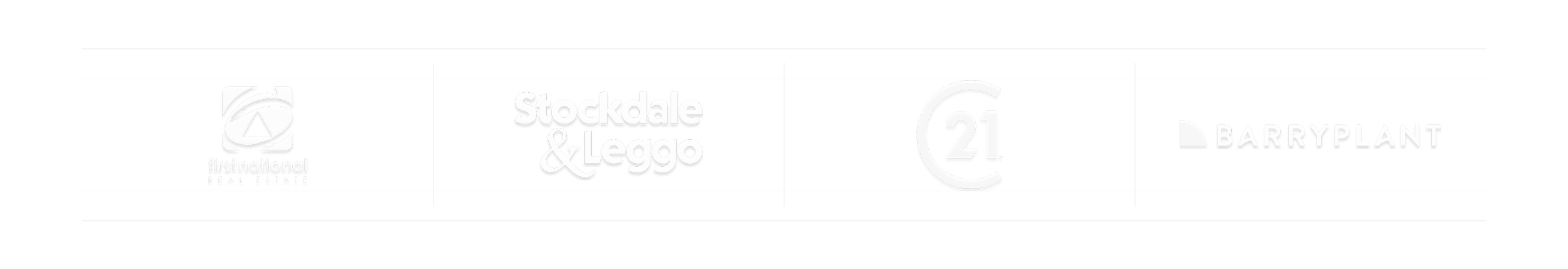 Logos of Victorian real estate agencies whose managed properties Safehaus has completed work at: First National Real Estate, Stockdale & Leggo, Century 21 and Barry Plant