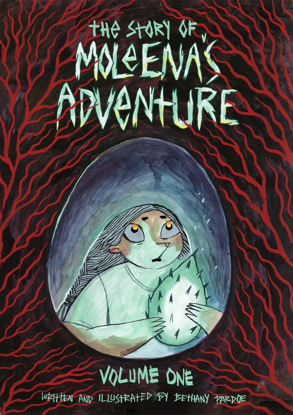 Traditionally illustrated book cover for the graphic novel titled The Story of Moleena's Adventure by Bethany Pardoe