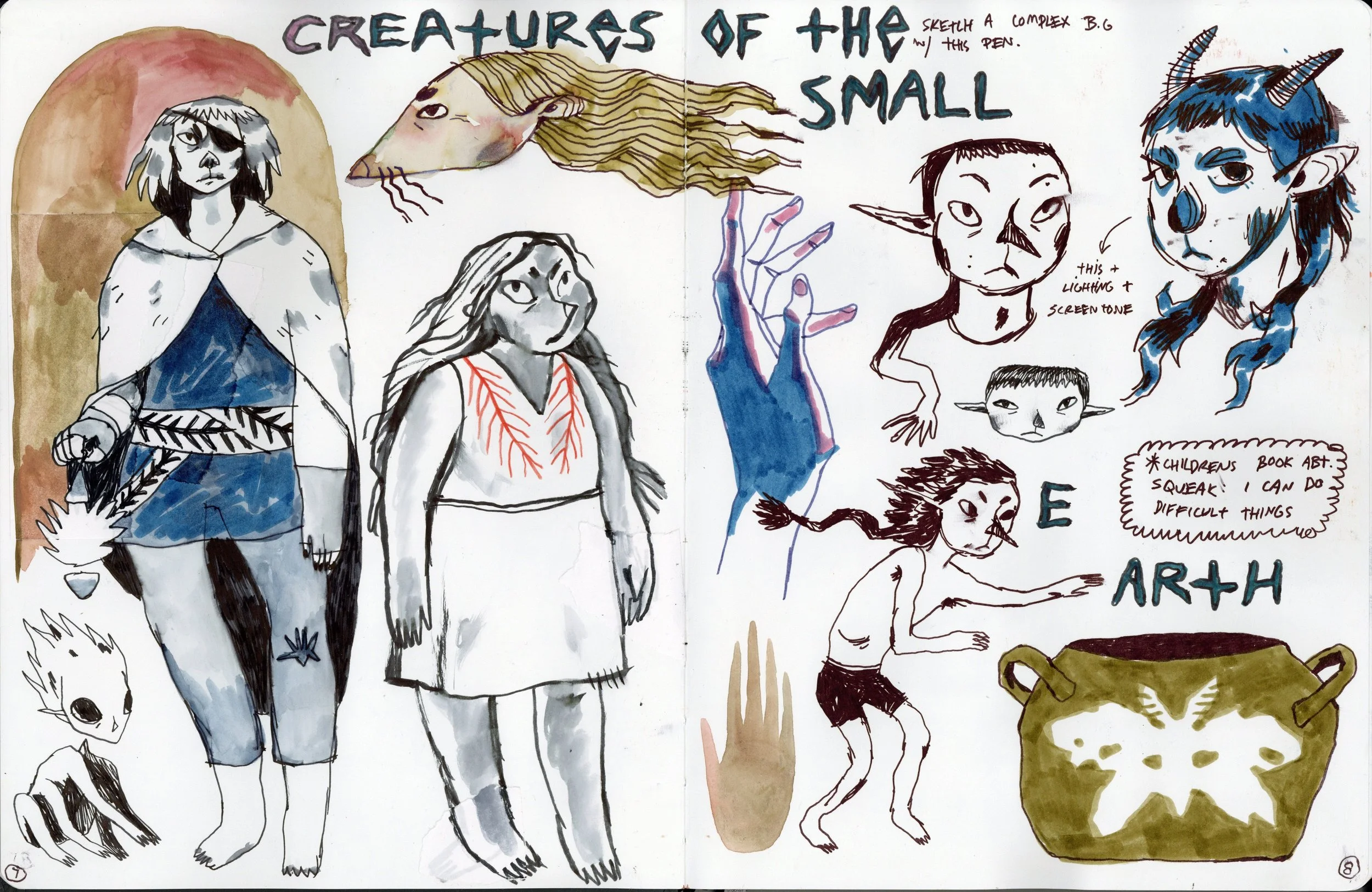 the story of Moleena's adventure, bugs, watercolour, marker, mixed media