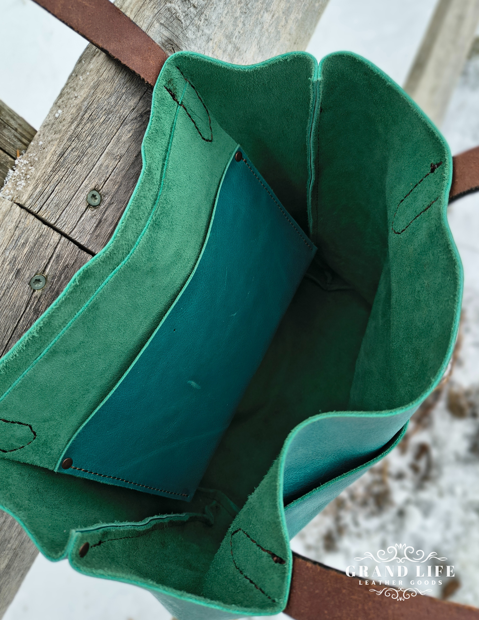 handcrafted leather tote bag carry all teal interior.png