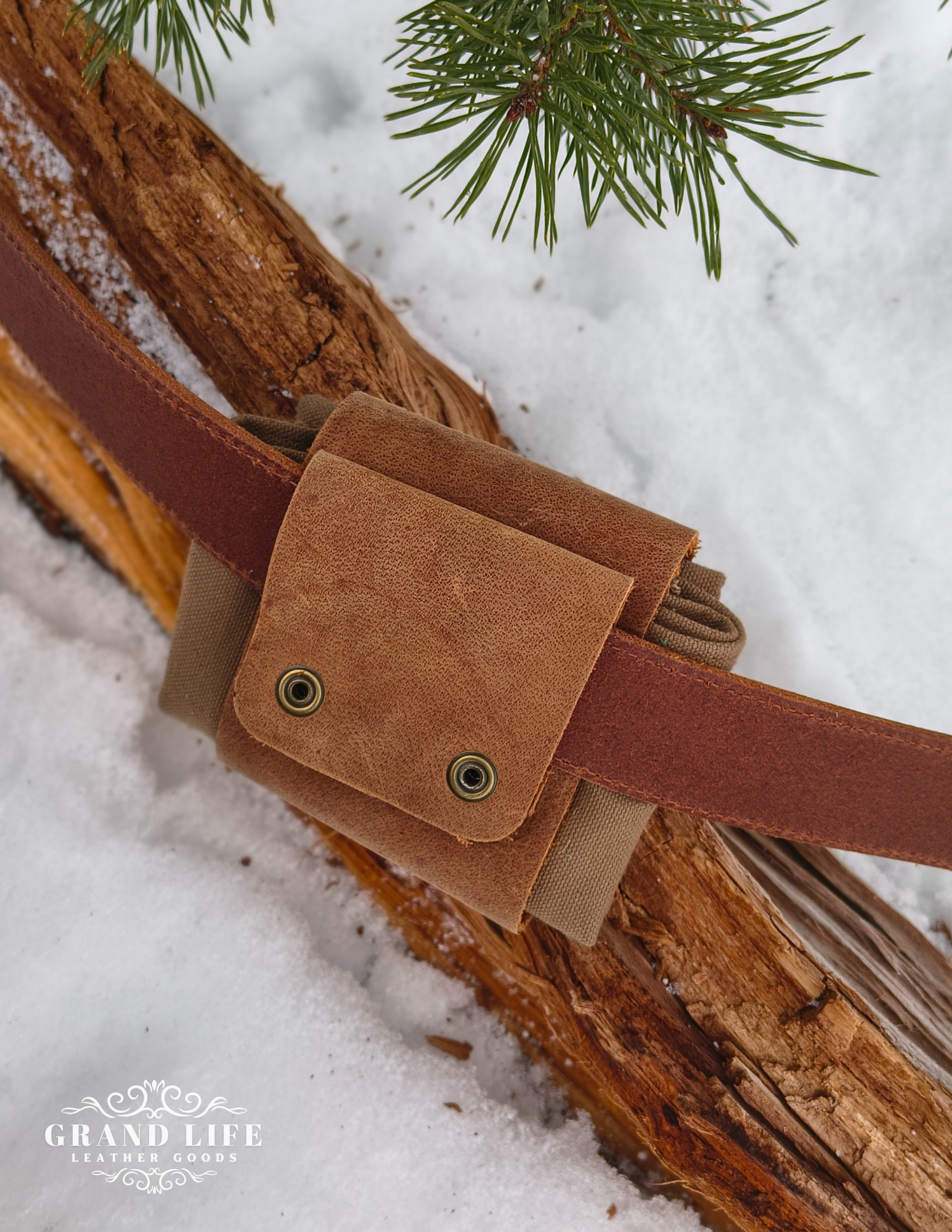 leather explorer pouch brown canvas on a belt back.png