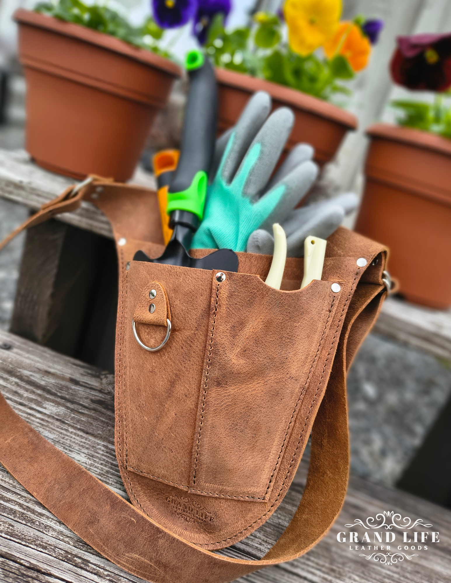 handcrafted leather garden tool pouch florist pouch with tools.png