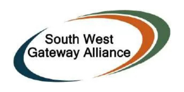 South West Gateway Alliance logo with curved lines in blue, orange, and green surrounding the text.