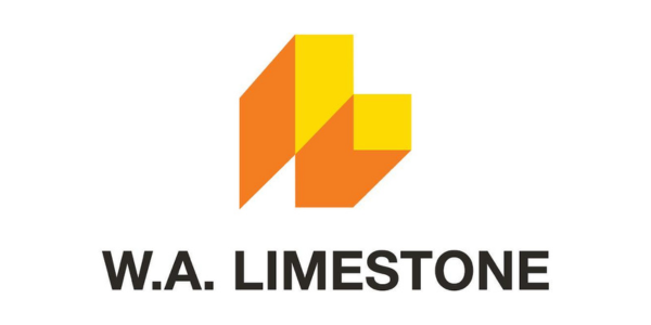 Logo of W.A. Limestone featuring an abstract geometric design in orange and yellow with the company name below in bold black letters.
