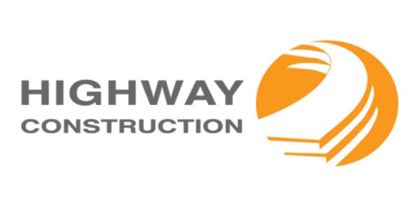 Highway Construction logo with orange globe and stylized road design.