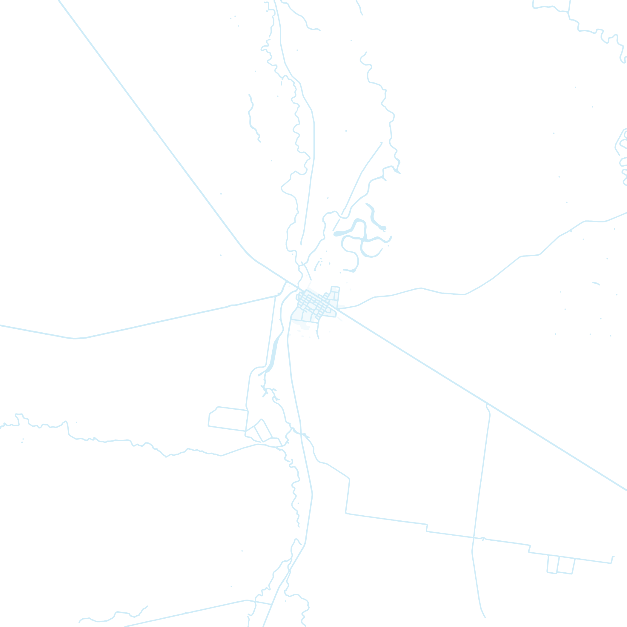 Outline map of a regional area showing rivers, streets and surrounding neighbourhoods in light‑blue on a black background – visualising NSW land‑use and planning contexts.