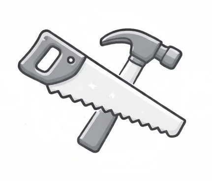 Illustration of a handsaw and a hammer crossed.