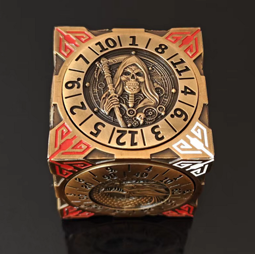 Metal Cube Dice Spinner — Polyhedral Tabletop Spinner | TTRPG Accessory