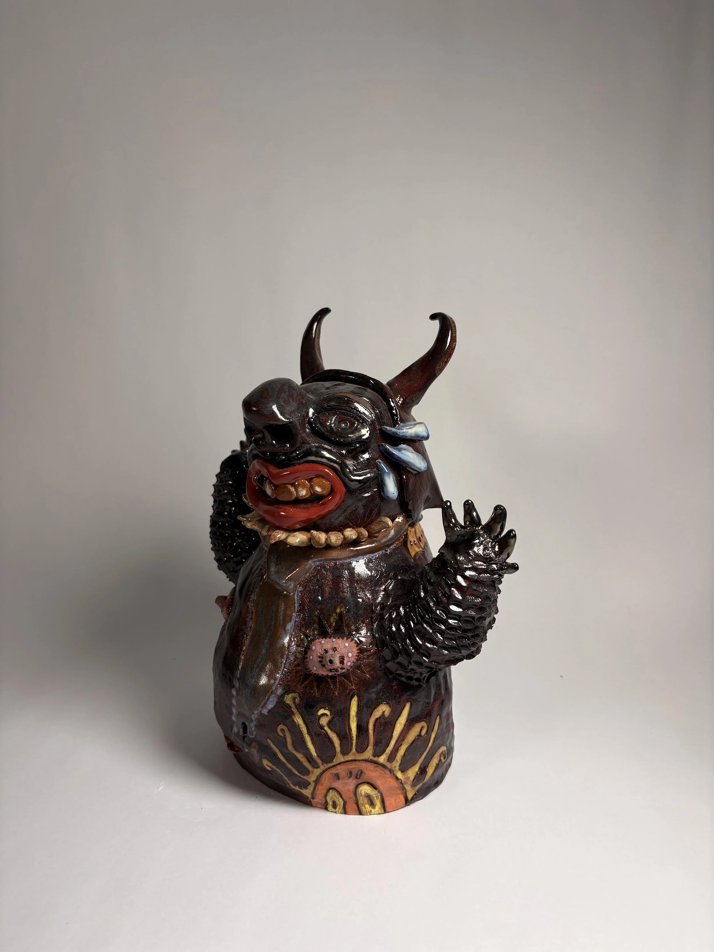 Los corruptores, 28 x 24 x 12 cm , terracotta clay, glaze, underglaze , 2026.