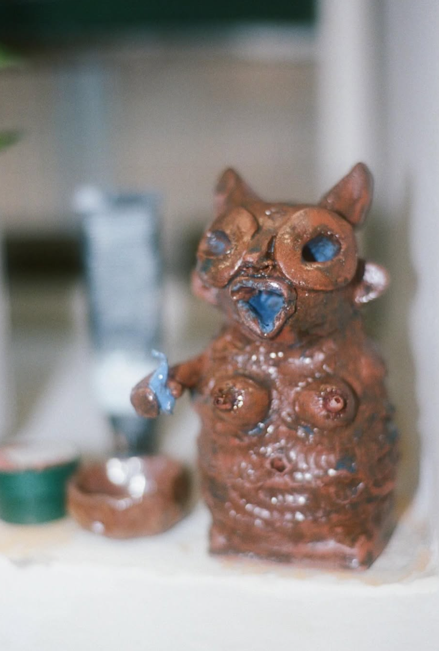 owl tester #1 , terracotta glaze, 10x10x5cm 2025