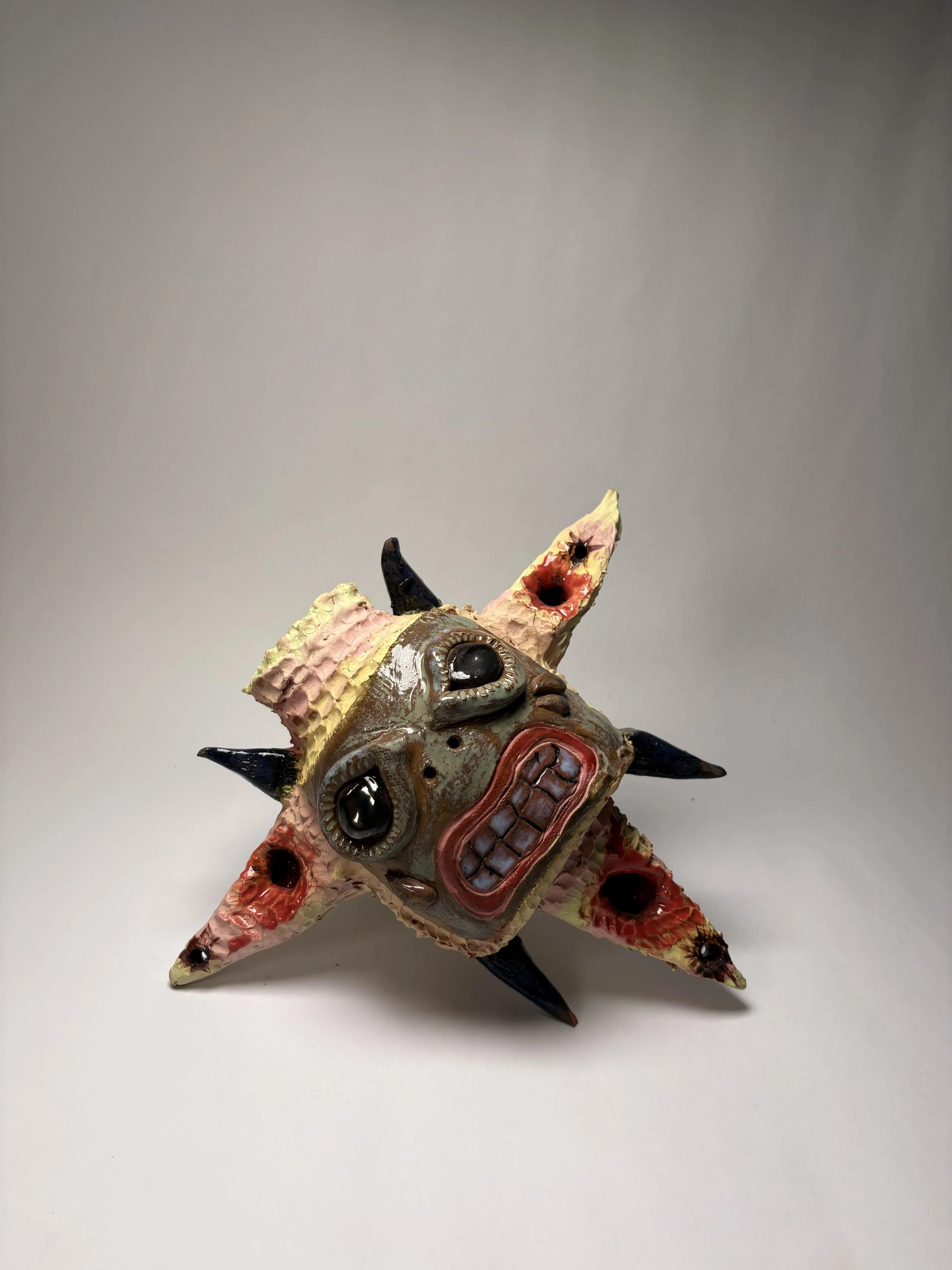 Piñata's lloran tambien / Piñata's cry as well, 27 x 24 x 12 cm, terracotta clay,
glaze, underglaze, 2026
