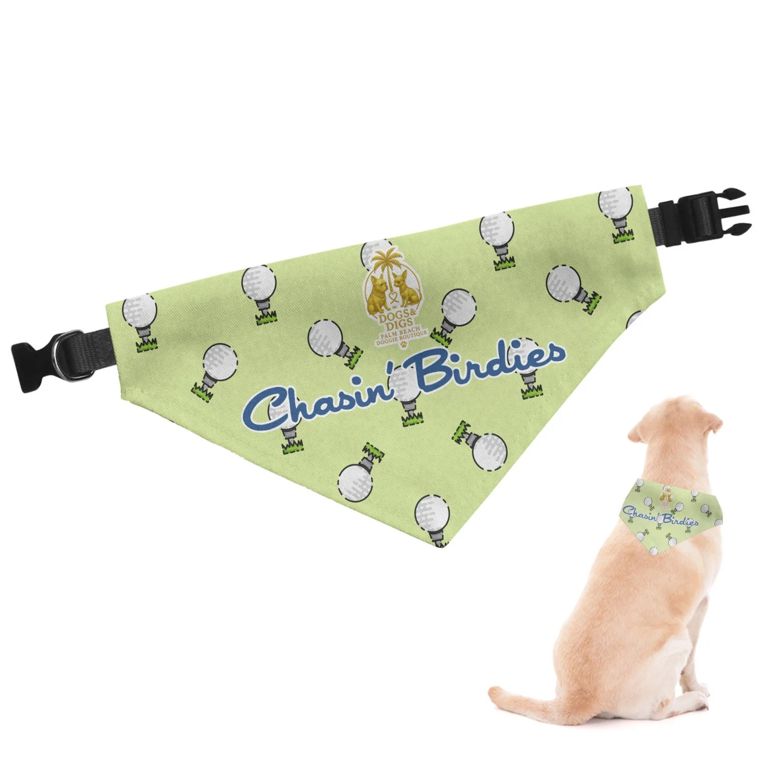 "Chasin' Birdies" Dog Bandana Collar with Buckle- Golf Humor