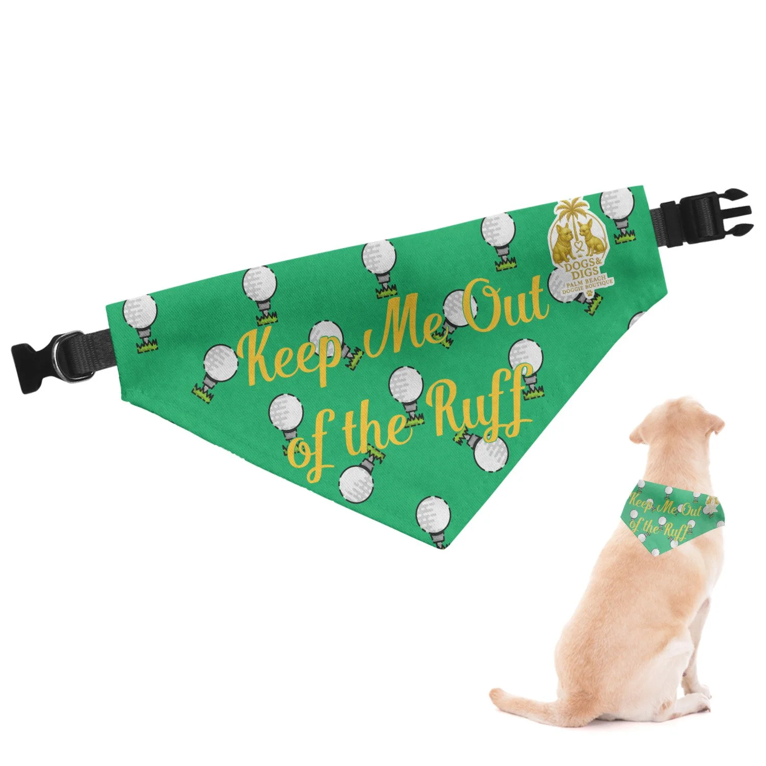 "Keep Me Out Of The Ruff" Dog Bandana Collar with Buckle- Golf Humor