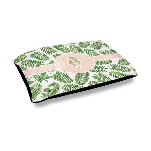 Outdoor Dog Bed: The "Royal Palm" Outdoor Bed Pink & White w/ Green Palm Leaves