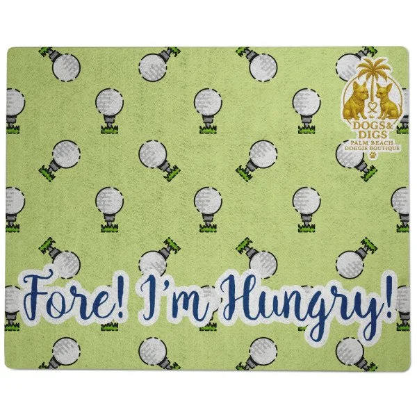 Absorbent Dog Food Mat: "Fore! I'm Hungry!" Golf Humor