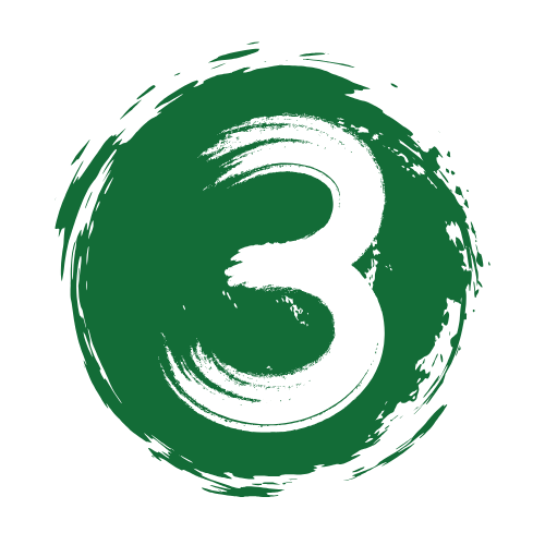 Green brushstroke-style number 3 on a white background.