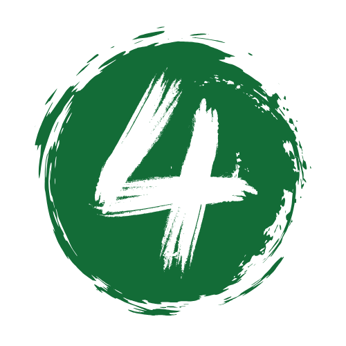 Green number 4 written in a brushstroke style on a white background.