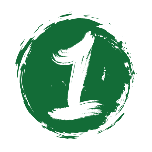 A large, green, brushstroke-style number 1 on a white background.