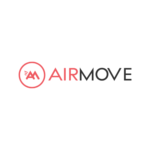 A logo for AIRMOVE featuring a stylized letter A and M inside a red circle, with the words 'AIR' in red and 'MOVE' in black.