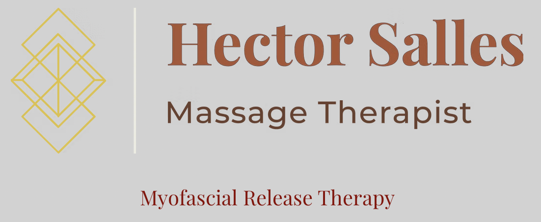 Business card for Hector Salles, massage therapist specializing in myofascial release therapy.
