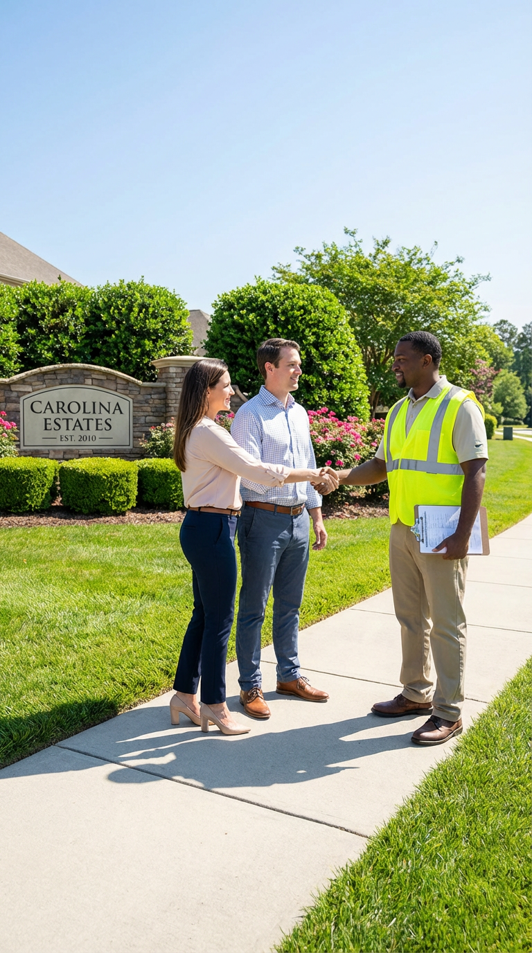 Worker wearing orange safety gear and a red helmet cleaning a building's glass window using a harness and bucket.